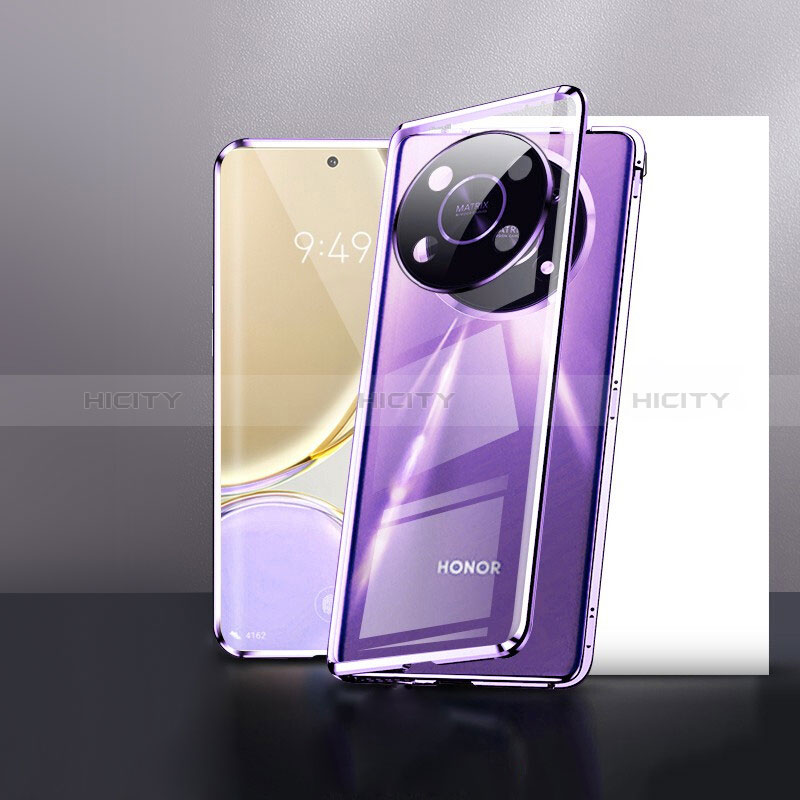 Funda Bumper Lujo Marco de Aluminio Espejo 360 Grados Carcasa P01 para Huawei Honor X9 5G Morado