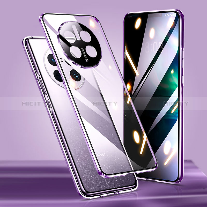 Funda Bumper Lujo Marco de Aluminio Espejo 360 Grados Carcasa P01 para Huawei Mate 50 Pro Morado