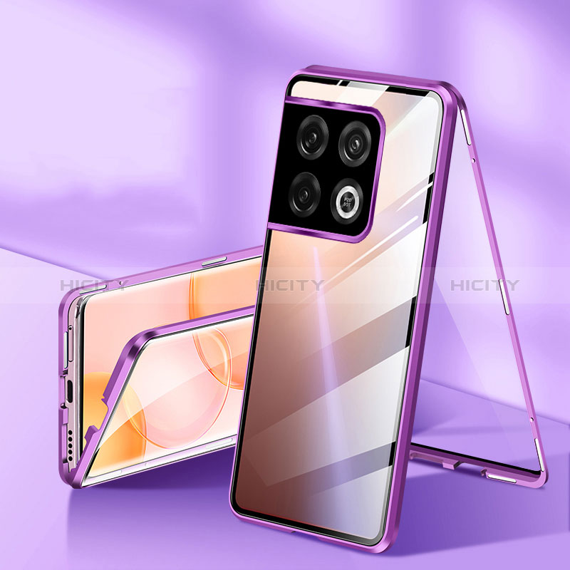 Funda Bumper Lujo Marco de Aluminio Espejo 360 Grados Carcasa P01 para OnePlus 10 Pro 5G Morado