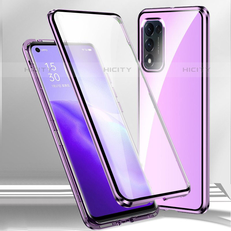 Funda Bumper Lujo Marco de Aluminio Espejo 360 Grados Carcasa P01 para Oppo A53s 5G Morado