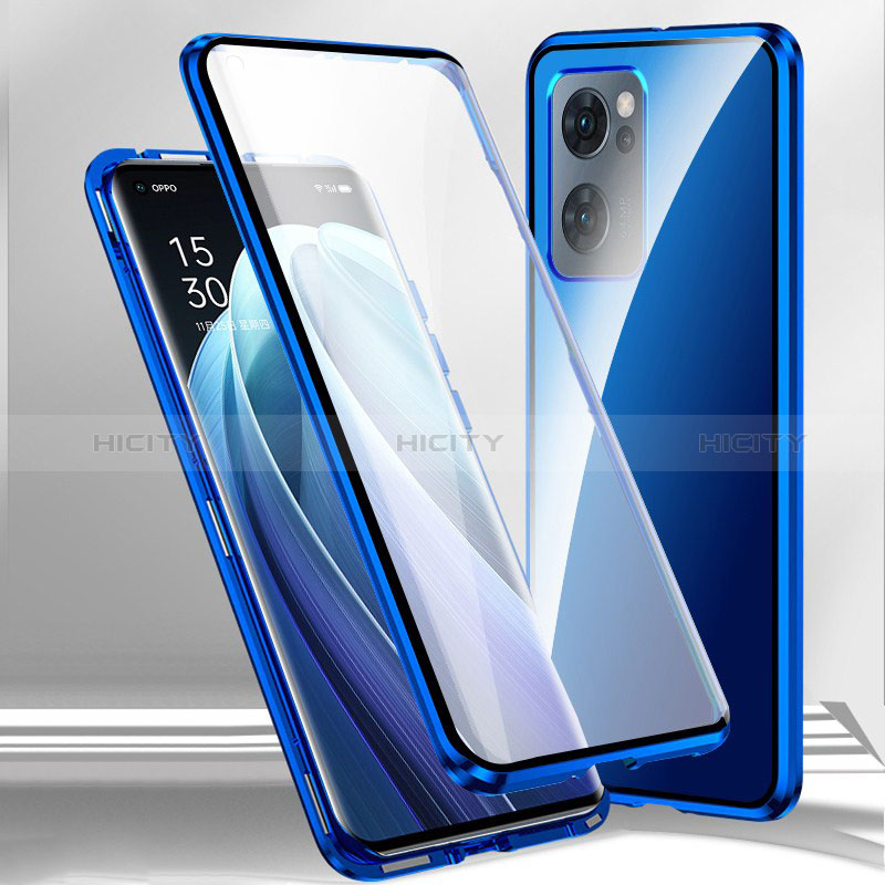 Funda Bumper Lujo Marco de Aluminio Espejo 360 Grados Carcasa P01 para Oppo A56S 5G Azul