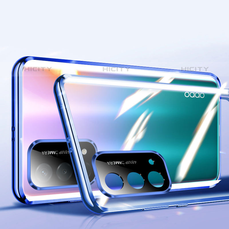 Funda Bumper Lujo Marco de Aluminio Espejo 360 Grados Carcasa P01 para Oppo A93 5G Azul