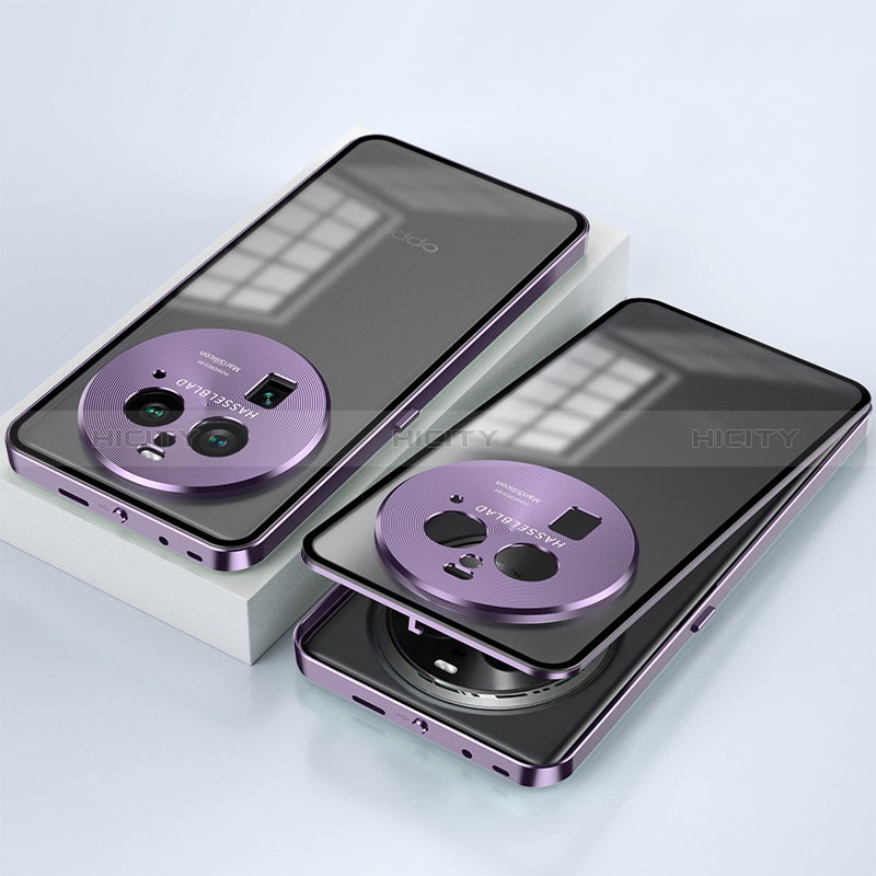 Funda Bumper Lujo Marco de Aluminio Espejo 360 Grados Carcasa P01 para Oppo Find X6 5G Morado