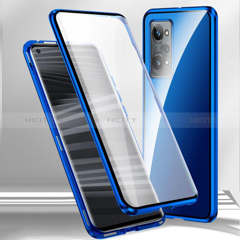 Funda Bumper Lujo Marco de Aluminio Espejo 360 Grados Carcasa P01 para Oppo K10 Pro 5G Azul