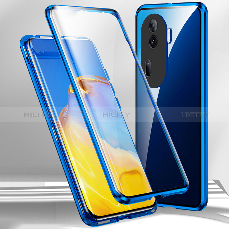 Funda Bumper Lujo Marco de Aluminio Espejo 360 Grados Carcasa P01 para Oppo Reno11 Pro 5G Azul