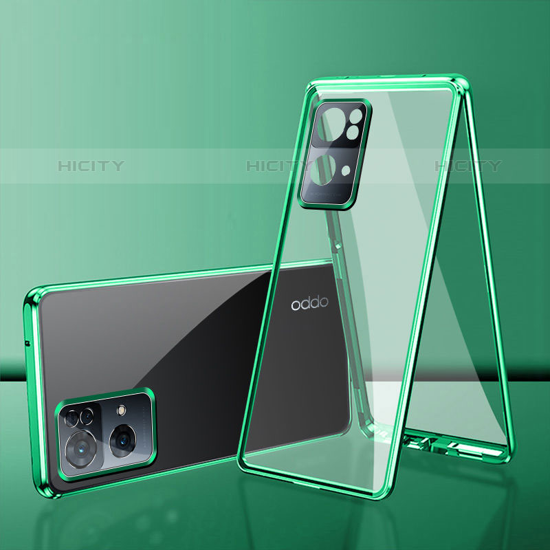 Funda Bumper Lujo Marco de Aluminio Espejo 360 Grados Carcasa P01 para Oppo Reno7 Pro 5G Verde