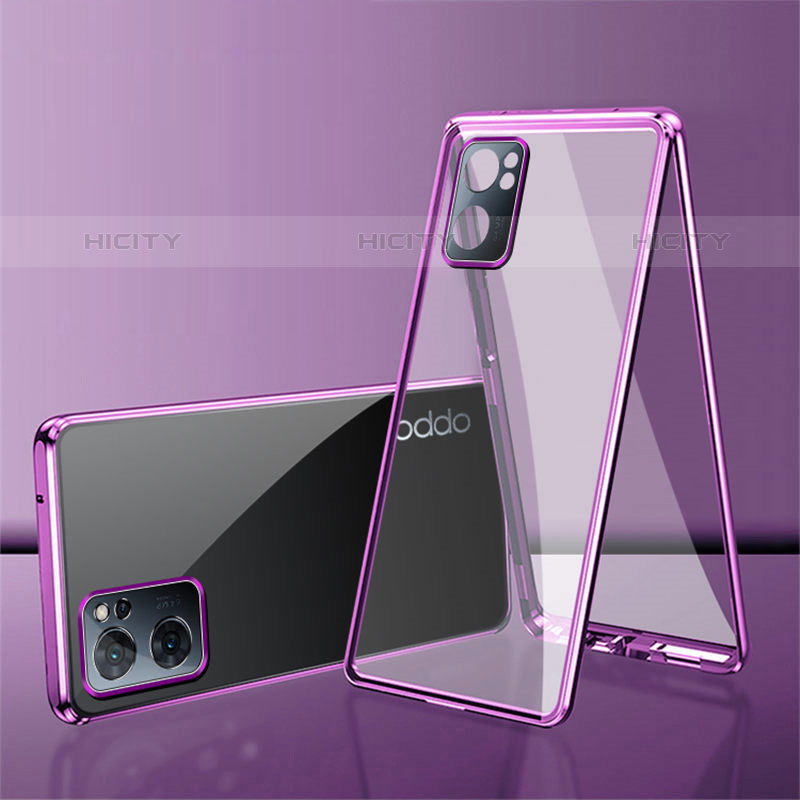 Funda Bumper Lujo Marco de Aluminio Espejo 360 Grados Carcasa P01 para Oppo Reno7 SE 5G Morado