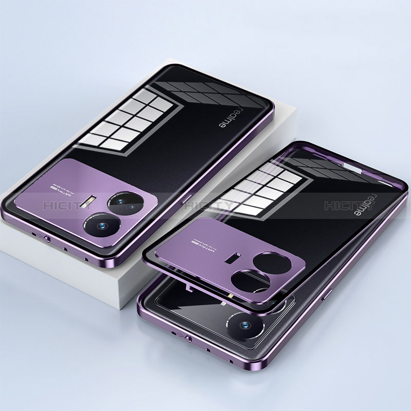 Funda Bumper Lujo Marco de Aluminio Espejo 360 Grados Carcasa P01 para Realme GT Neo5 SE 5G Morado