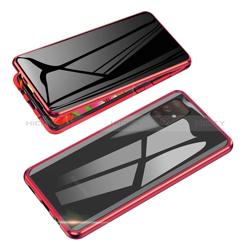 Funda Bumper Lujo Marco de Aluminio Espejo 360 Grados Carcasa P01 para Samsung Galaxy A71 4G A715 Rojo