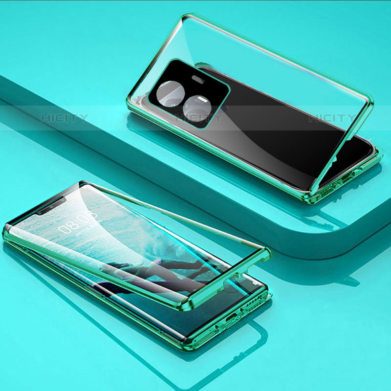 Funda Bumper Lujo Marco de Aluminio Espejo 360 Grados Carcasa P01 para Vivo iQOO Z6 Lite 5G Verde