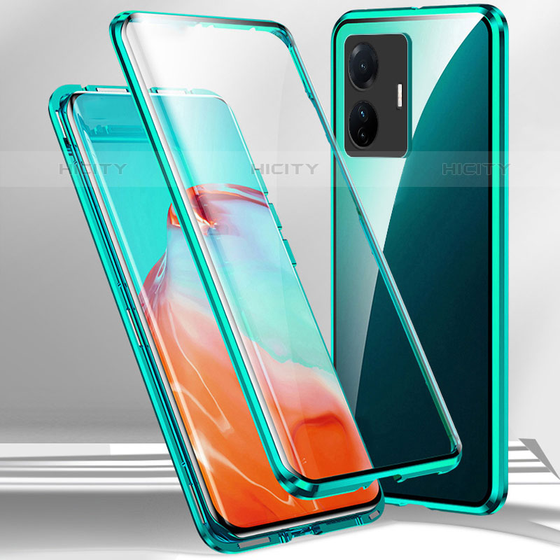 Funda Bumper Lujo Marco de Aluminio Espejo 360 Grados Carcasa P01 para Vivo iQOO Z6 Pro 5G Verde