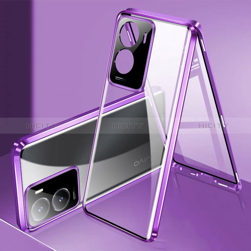 Funda Bumper Lujo Marco de Aluminio Espejo 360 Grados Carcasa P01 para Vivo T2x 5G V2253 Morado