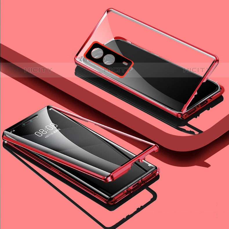 Funda Bumper Lujo Marco de Aluminio Espejo 360 Grados Carcasa P01 para Vivo V21e 5G Rojo