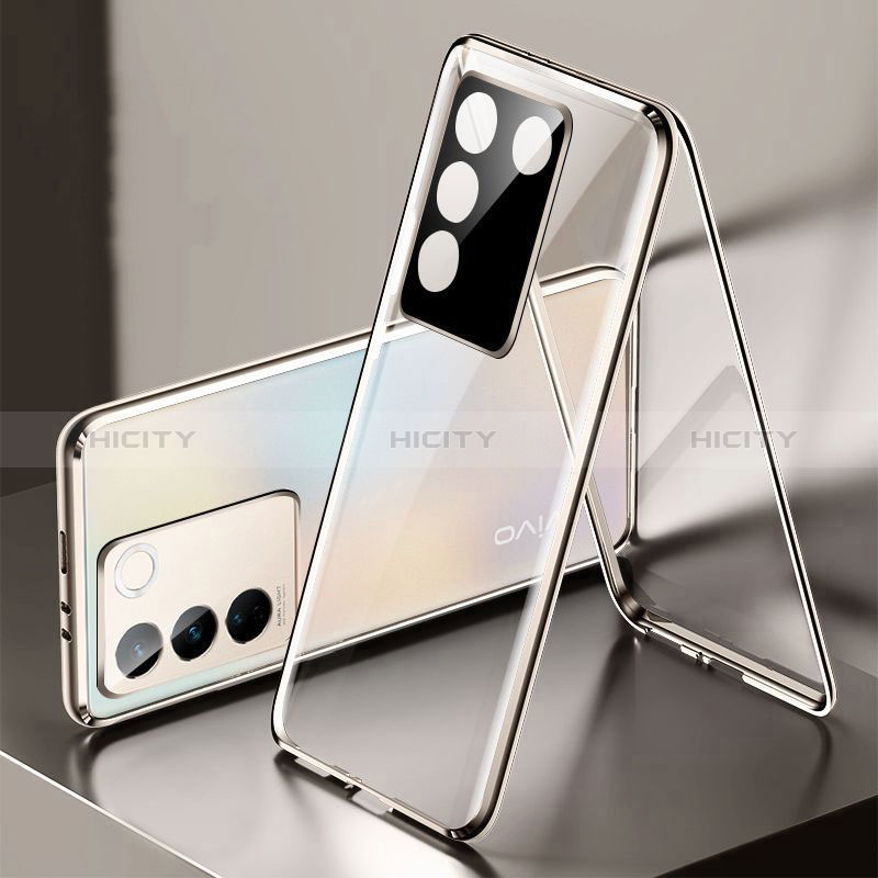 Funda Bumper Lujo Marco de Aluminio Espejo 360 Grados Carcasa P01 para Vivo V27 5G Oro