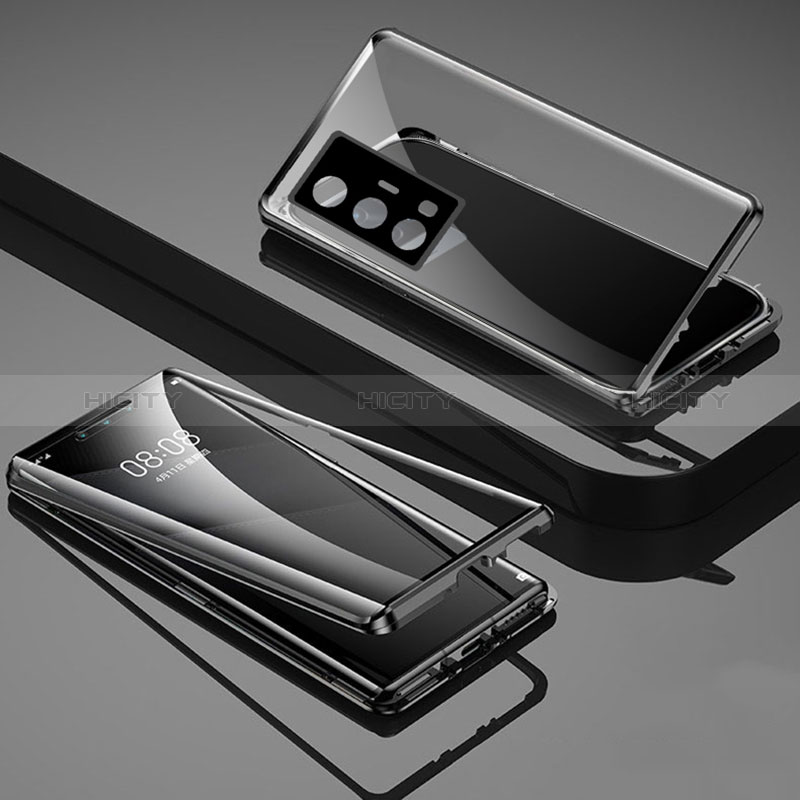 Funda Bumper Lujo Marco de Aluminio Espejo 360 Grados Carcasa P01 para Vivo X70 Pro+ Plus 5G Negro