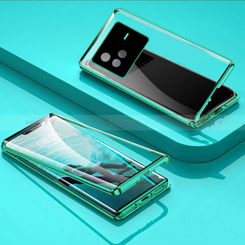 Funda Bumper Lujo Marco de Aluminio Espejo 360 Grados Carcasa P01 para Vivo X80 5G Verde