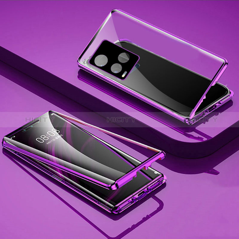 Funda Bumper Lujo Marco de Aluminio Espejo 360 Grados Carcasa P01 para Vivo Y21 Morado