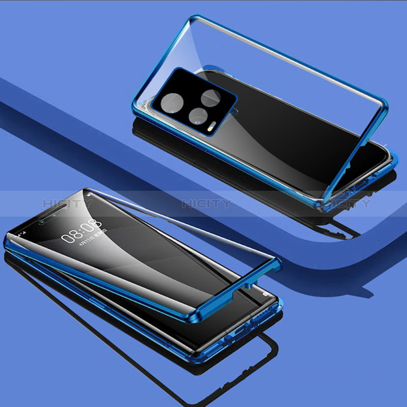 Funda Bumper Lujo Marco de Aluminio Espejo 360 Grados Carcasa P01 para Vivo Y33s Azul