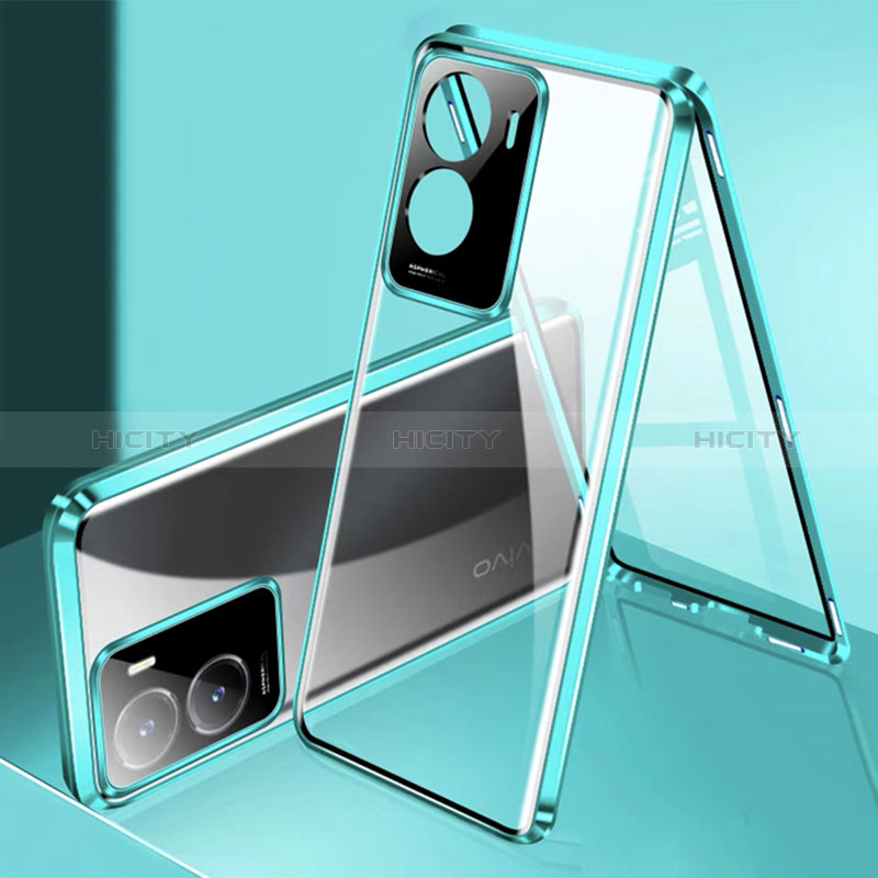 Funda Bumper Lujo Marco de Aluminio Espejo 360 Grados Carcasa P01 para Vivo Y35 5G Verde