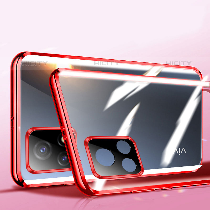 Funda Bumper Lujo Marco de Aluminio Espejo 360 Grados Carcasa P01 para Vivo Y52s 5G Rojo