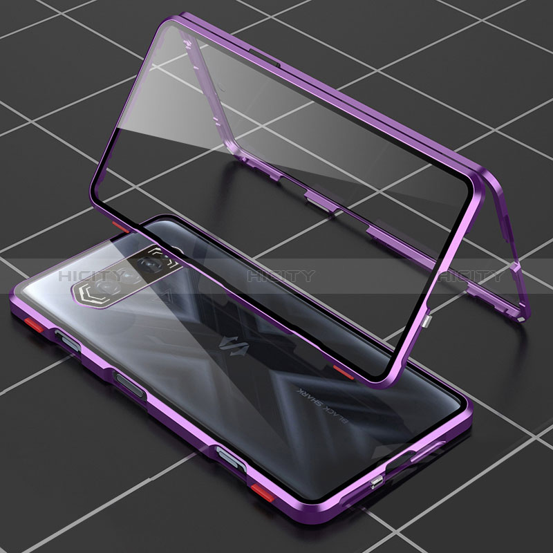 Funda Bumper Lujo Marco de Aluminio Espejo 360 Grados Carcasa P01 para Xiaomi Black Shark 4 5G Morado