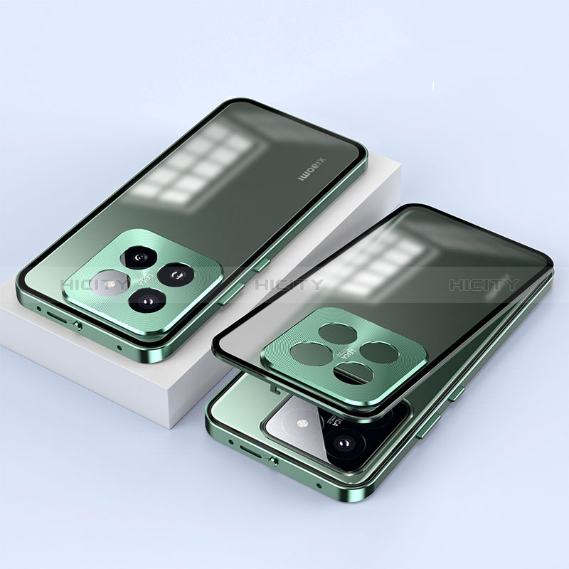 Funda Bumper Lujo Marco de Aluminio Espejo 360 Grados Carcasa P01 para Xiaomi Mi 14 5G Verde