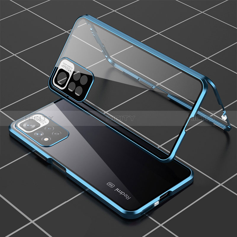 Funda Bumper Lujo Marco de Aluminio Espejo 360 Grados Carcasa P01 para Xiaomi Poco X4 NFC Azul
