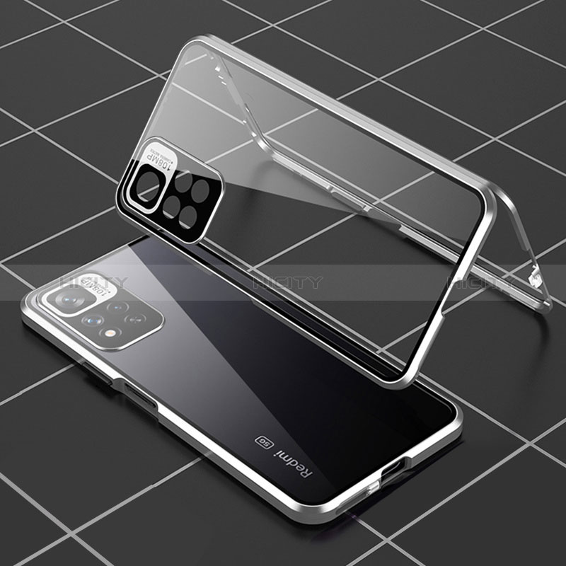 Funda Bumper Lujo Marco de Aluminio Espejo 360 Grados Carcasa P01 para Xiaomi Poco X4 NFC Plata