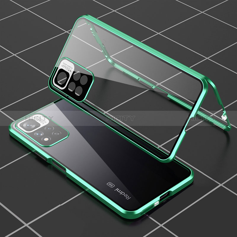 Funda Bumper Lujo Marco de Aluminio Espejo 360 Grados Carcasa P01 para Xiaomi Poco X4 NFC Verde