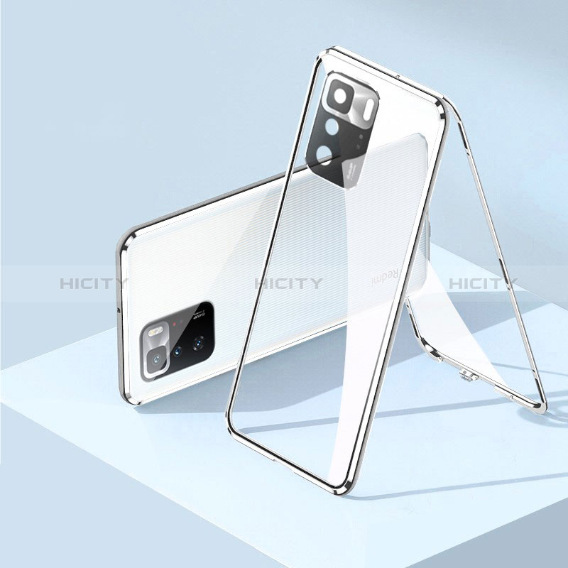 Funda Bumper Lujo Marco de Aluminio Espejo 360 Grados Carcasa P01 para Xiaomi Redmi Note 10 Pro 5G Plata