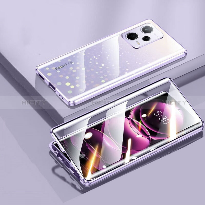 Funda Bumper Lujo Marco de Aluminio Espejo 360 Grados Carcasa P01 para Xiaomi Redmi Note 12 5G Morado
