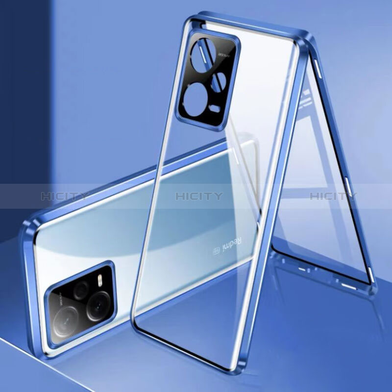 Funda Bumper Lujo Marco de Aluminio Espejo 360 Grados Carcasa P01 para Xiaomi Redmi Note 12 Pro+ Plus 5G Azul