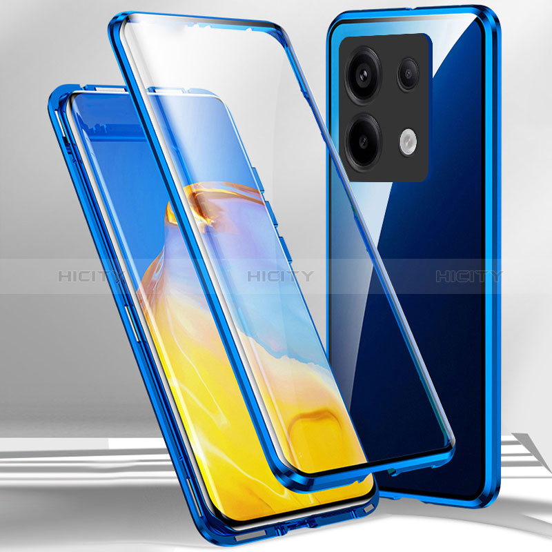 Funda Bumper Lujo Marco de Aluminio Espejo 360 Grados Carcasa P01 para Xiaomi Redmi Note 13 Pro 5G Azul