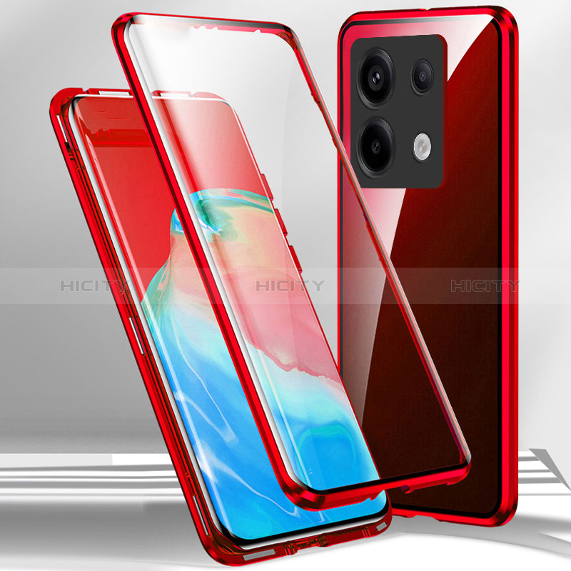 Funda Bumper Lujo Marco de Aluminio Espejo 360 Grados Carcasa P01 para Xiaomi Redmi Note 13 Pro 5G Rojo