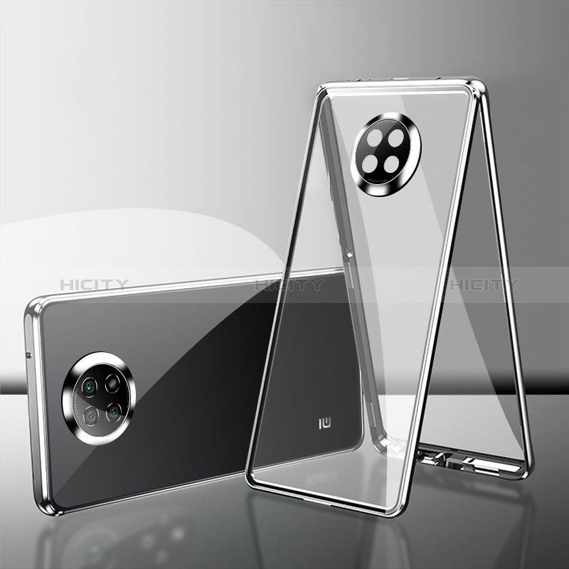 Funda Bumper Lujo Marco de Aluminio Espejo 360 Grados Carcasa P01 para Xiaomi Redmi Note 9T 5G Plata