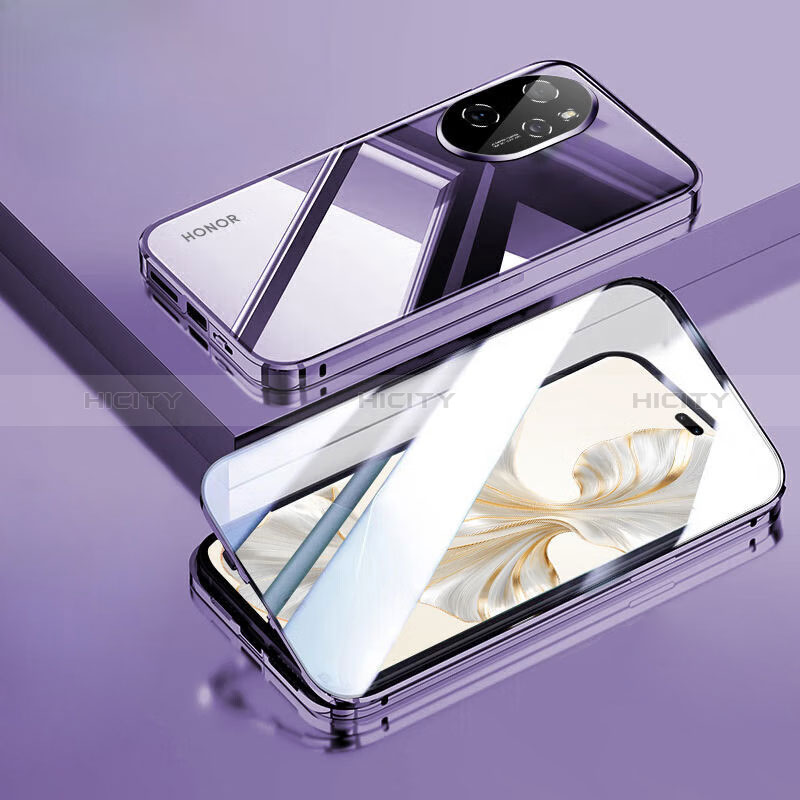 Funda Bumper Lujo Marco de Aluminio Espejo 360 Grados Carcasa P02 para Huawei Honor 100 Pro 5G Morado