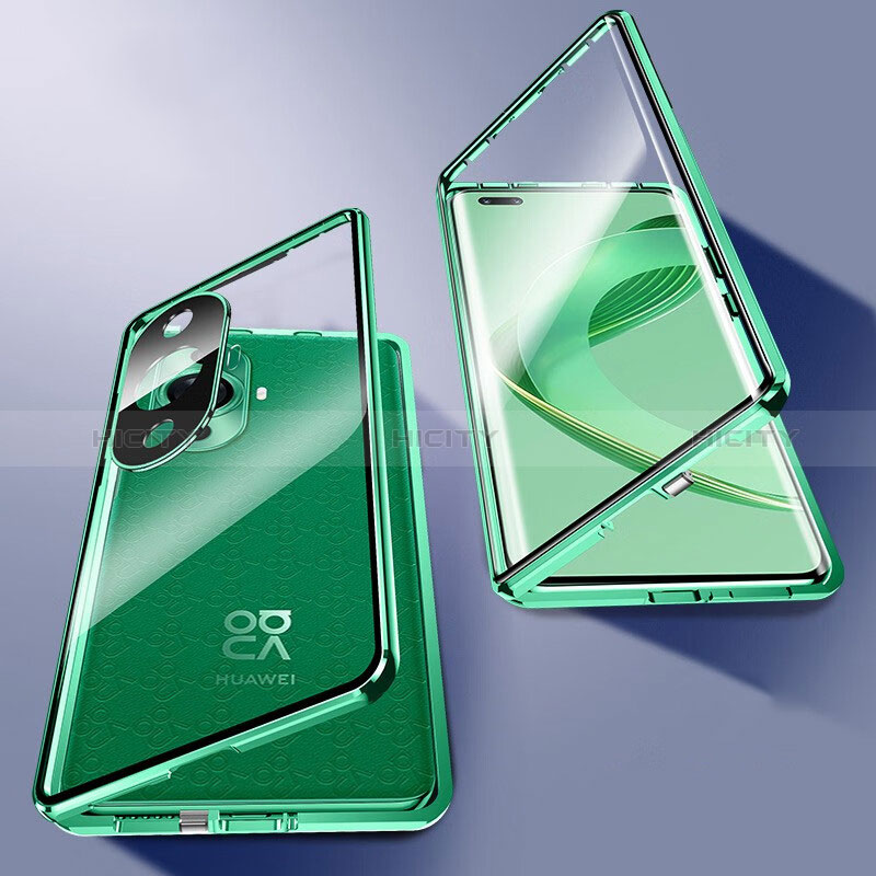 Funda Bumper Lujo Marco de Aluminio Espejo 360 Grados Carcasa P02 para Huawei Nova 11 Pro Verde