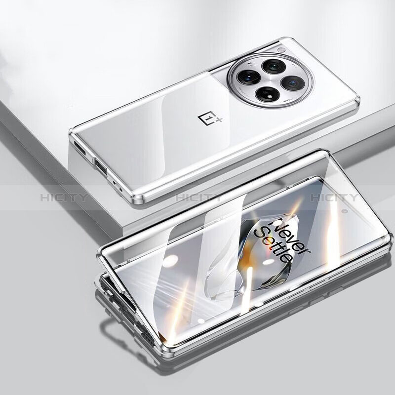 Funda Bumper Lujo Marco de Aluminio Espejo 360 Grados Carcasa P02 para OnePlus 12R 5G Plata