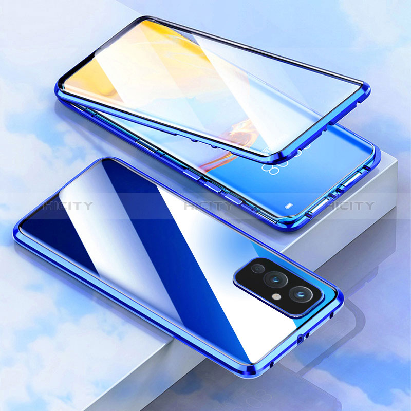 Funda Bumper Lujo Marco de Aluminio Espejo 360 Grados Carcasa P02 para OnePlus 9 5G Azul