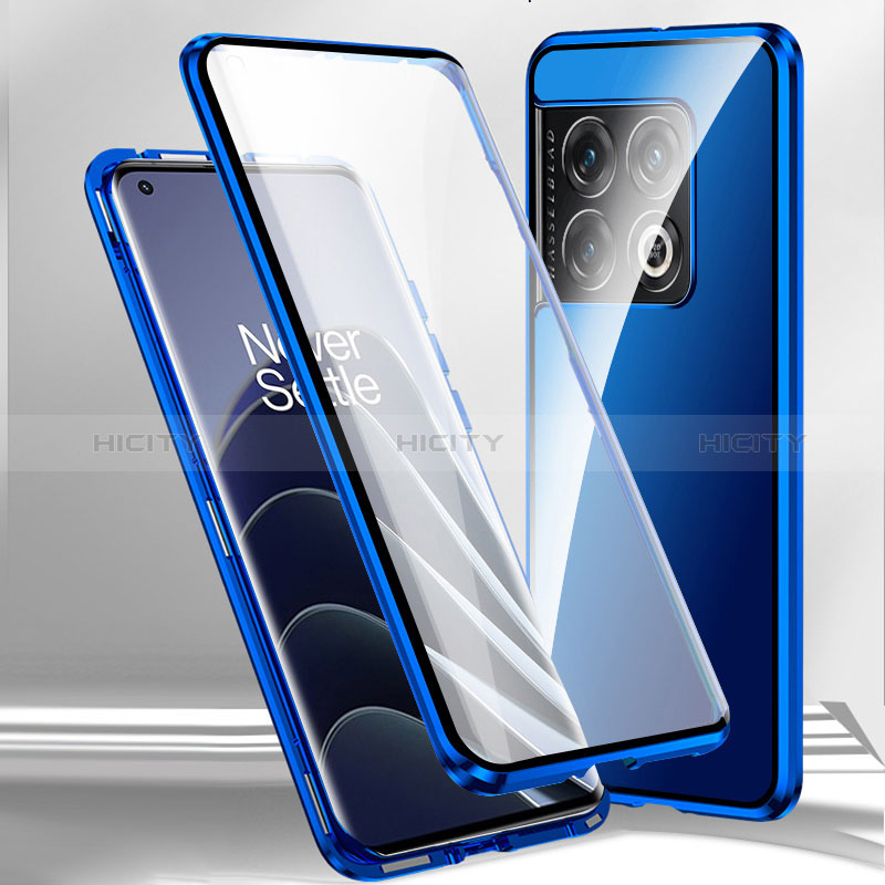 Funda Bumper Lujo Marco de Aluminio Espejo 360 Grados Carcasa P02 para OnePlus Ace 2 Pro 5G Azul