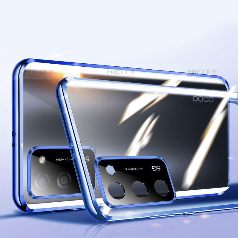 Funda Bumper Lujo Marco de Aluminio Espejo 360 Grados Carcasa P02 para Oppo A55S 5G Azul