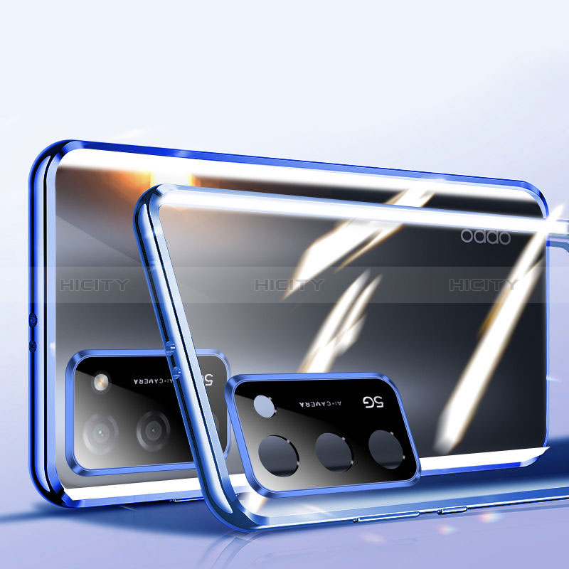 Funda Bumper Lujo Marco de Aluminio Espejo 360 Grados Carcasa P02 para Oppo A56 5G Azul