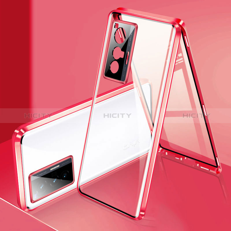 Funda Bumper Lujo Marco de Aluminio Espejo 360 Grados Carcasa P02 para Vivo X70t Rojo