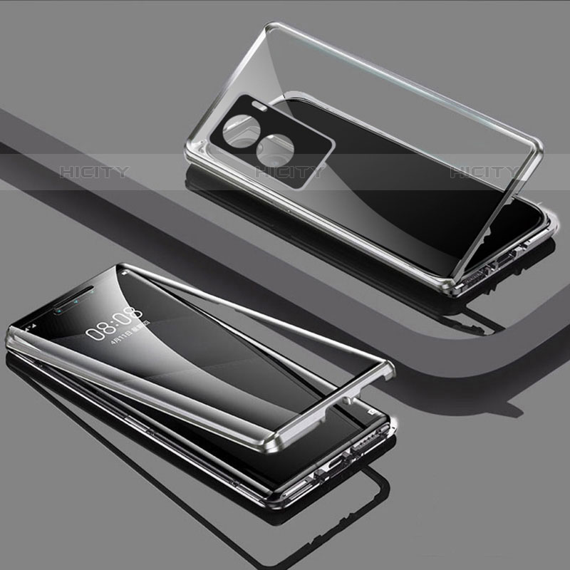 Funda Bumper Lujo Marco de Aluminio Espejo 360 Grados Carcasa P02 para Vivo Y55s (2021) Plata