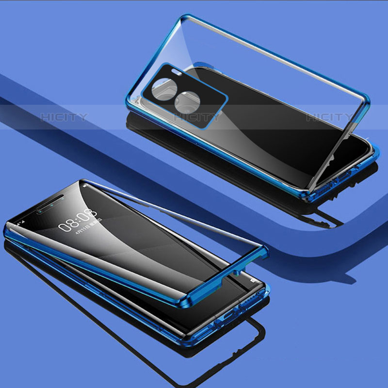 Funda Bumper Lujo Marco de Aluminio Espejo 360 Grados Carcasa P02 para Vivo Y72t Azul