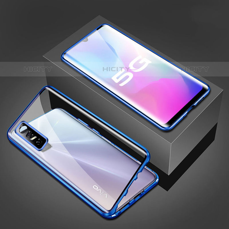 Funda Bumper Lujo Marco de Aluminio Espejo 360 Grados Carcasa P02 para Vivo Y73s 5G Azul