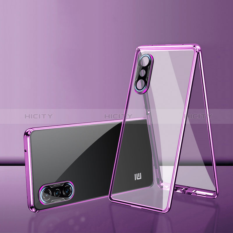 Funda Bumper Lujo Marco de Aluminio Espejo 360 Grados Carcasa P02 para Xiaomi Poco F3 GT 5G Morado