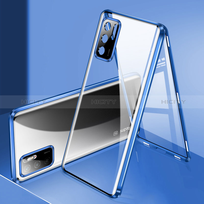 Funda Bumper Lujo Marco de Aluminio Espejo 360 Grados Carcasa P02 para Xiaomi POCO M3 Pro 5G Azul