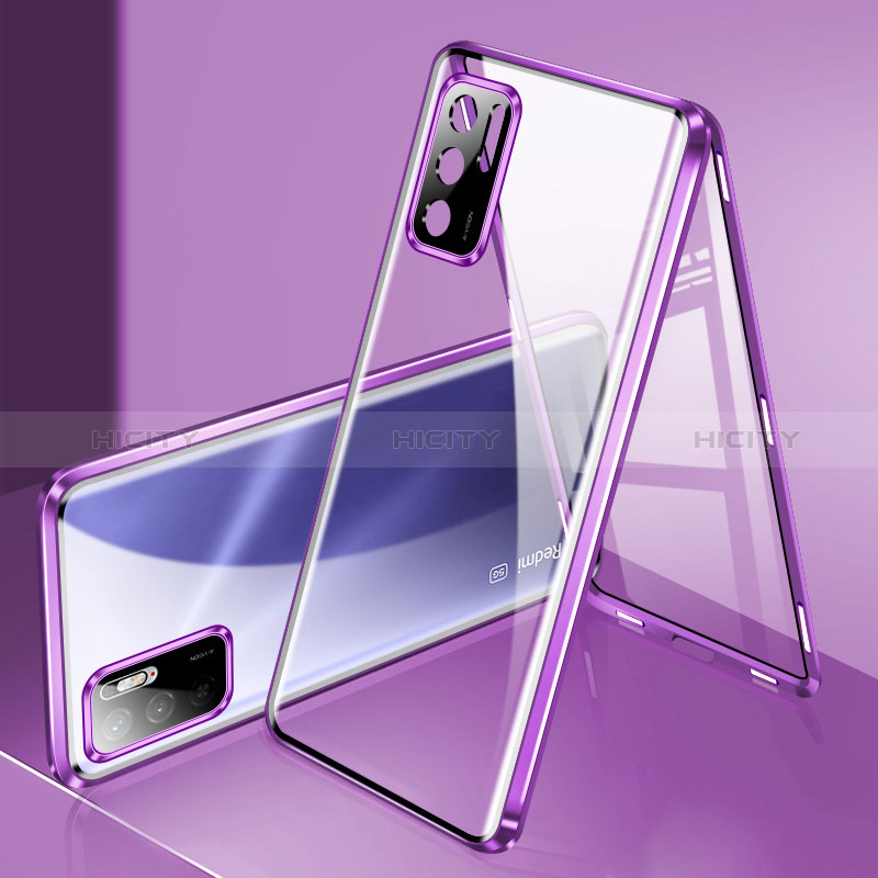 Funda Bumper Lujo Marco de Aluminio Espejo 360 Grados Carcasa P02 para Xiaomi Redmi Note 10 5G Morado