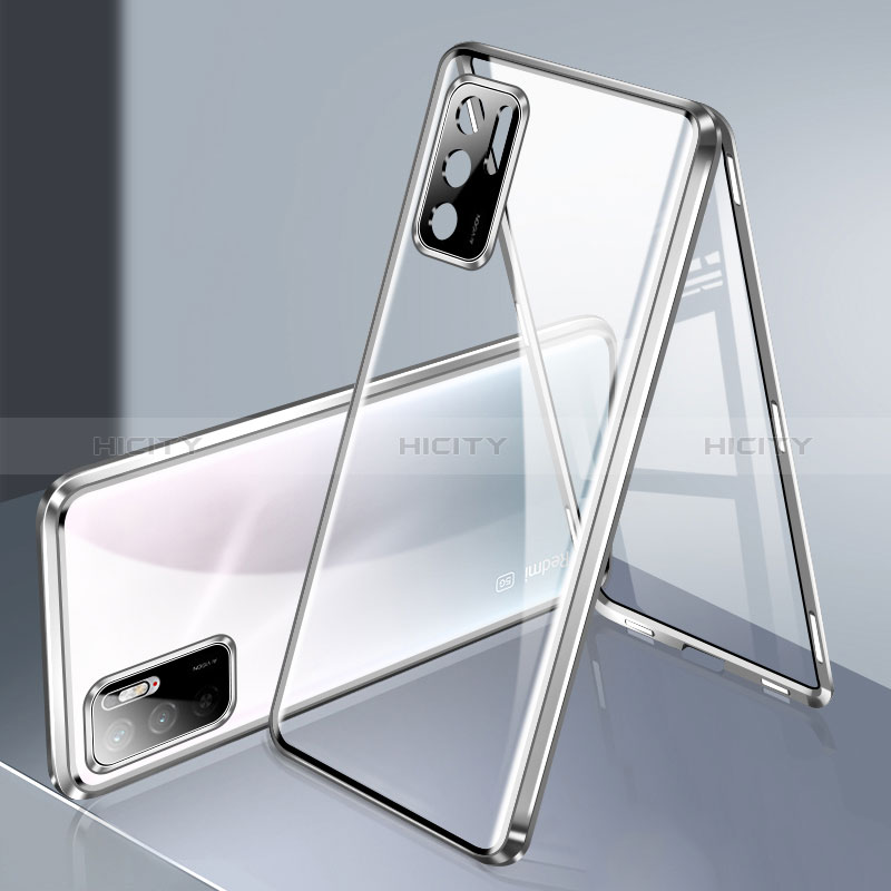 Funda Bumper Lujo Marco de Aluminio Espejo 360 Grados Carcasa P02 para Xiaomi Redmi Note 10 5G Plata